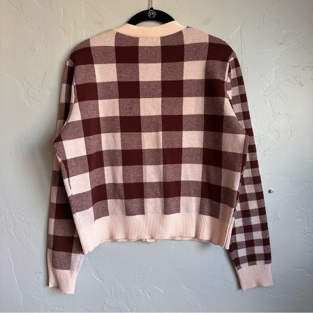 78 & Sunny Alumni Double‎ Plaid Cardigan Medium Cream Cocoa EUC Cottage Preppy - Picture 5 of 8